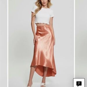 Guess satin high low skirt in line green